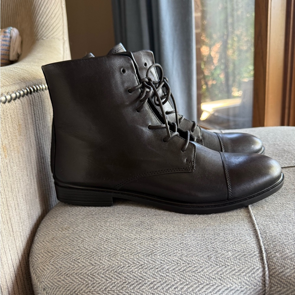 Ecco Black Leather Combat Boots